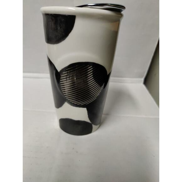 Starbucks 2014 Black Dots/Spots Metallic Silver Travel Mug with Lid - 10 Ounces - Picture 7 of 11